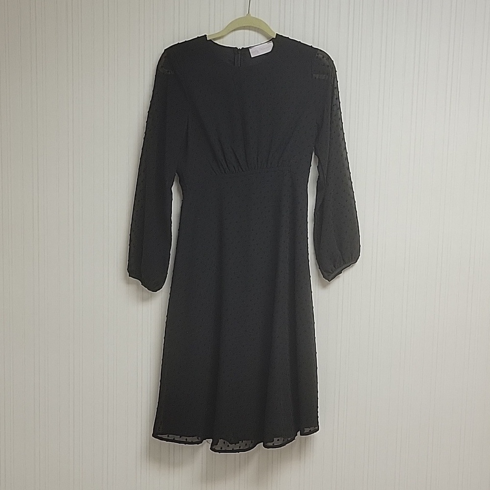 Pretty Little Sister long sheer sleeve black Swiss dot dress small Whimsigoth